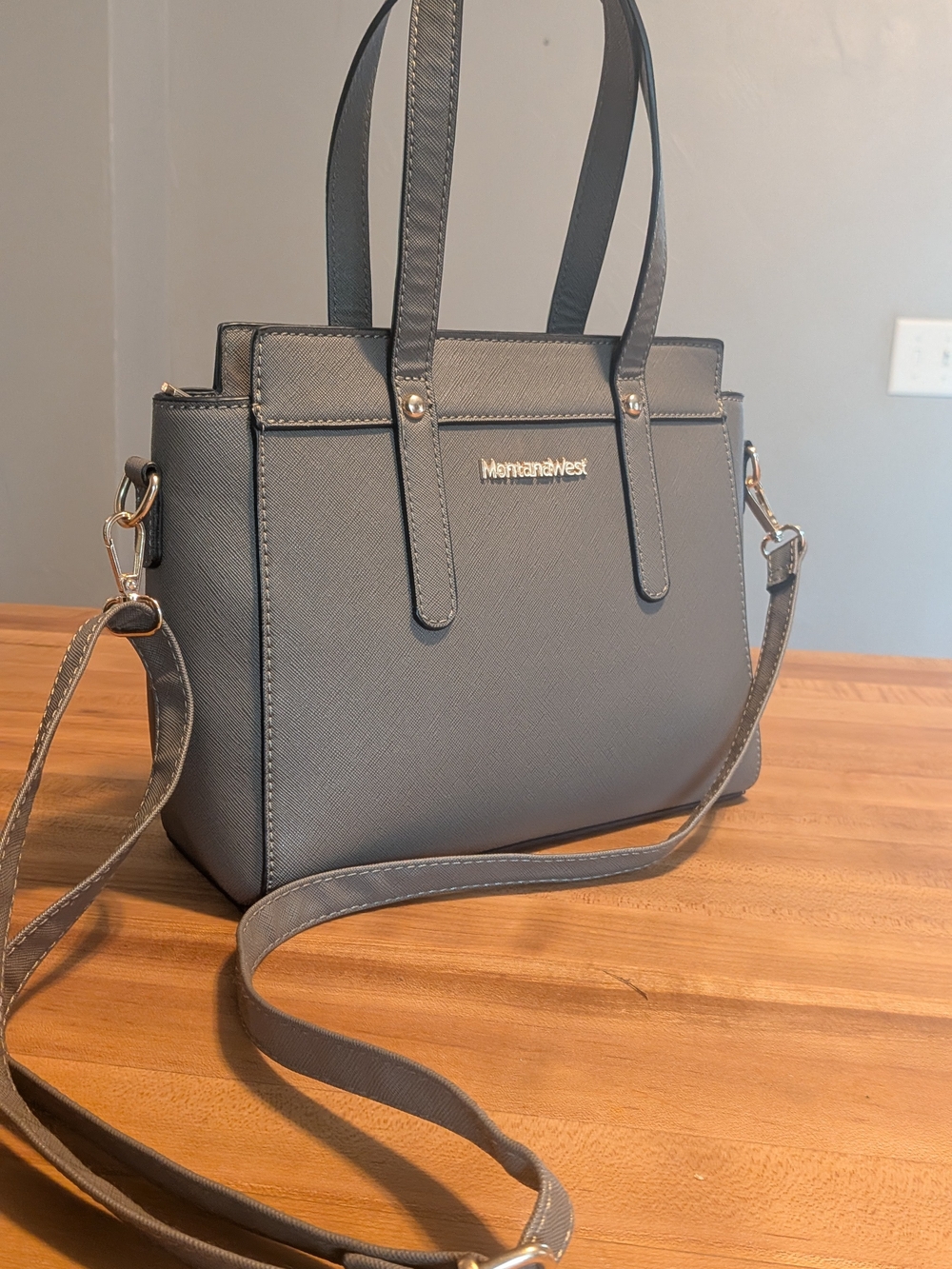 Montana West Select Gray Saffiano Vegan Leather Satchel & Crossbody Bag